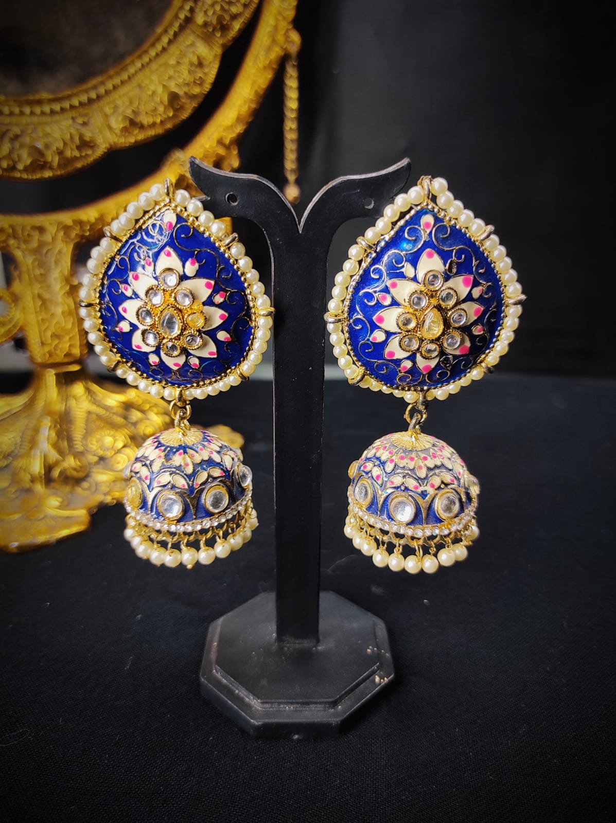 Zevar Earrings Copy of New Kundan Design Minakari & Pearl Earrings Set By Zevar