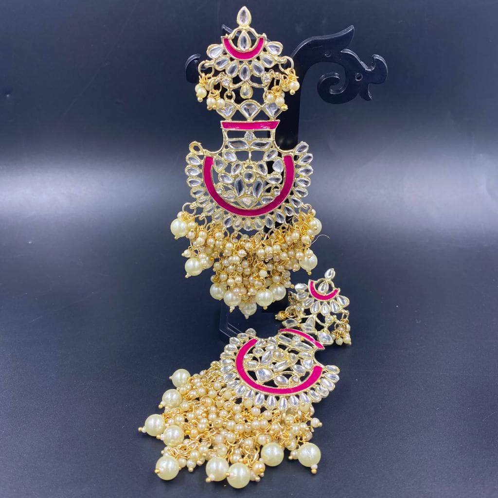 Zevar Earrings Gold finish polki and pearl chandbali earrings By Zevar.
