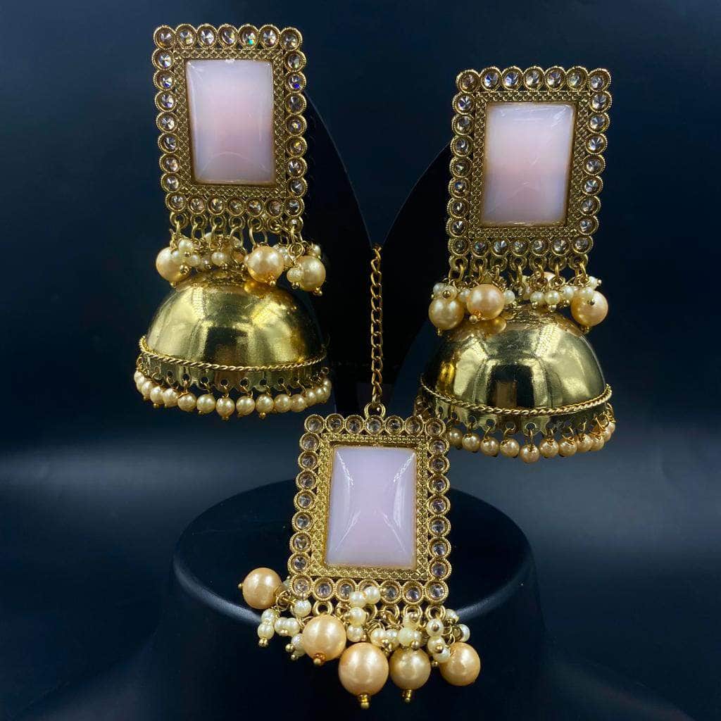 Zevar Earrings Indian Traditional Handmade Jhumki Earrings With Maang Tika By Zevar.