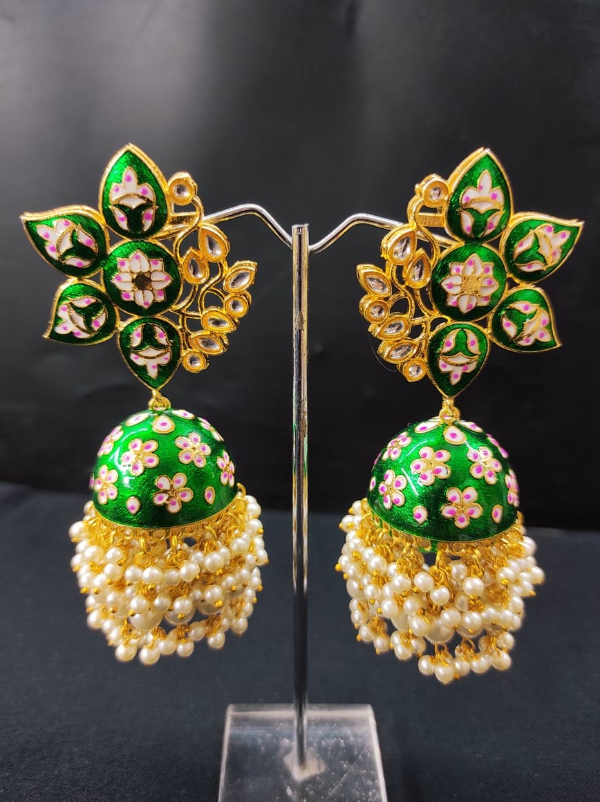 Zevar Earrings Meenakari Work kundan jhumka earrings Set By Zevar