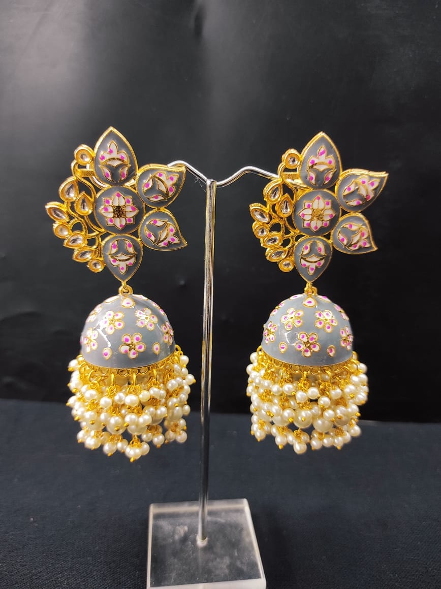 Zevar Earrings Meenakari Work kundan jhumka earrings Set By Zevar