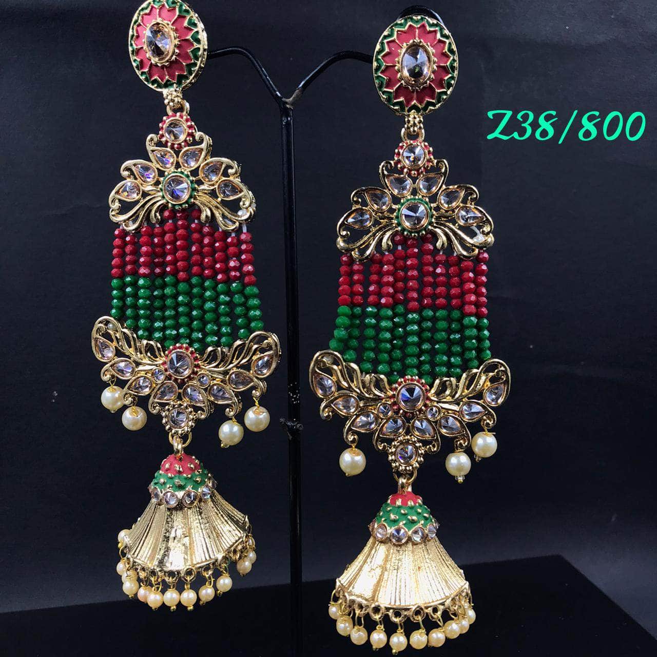 Zevar Earrings MULTI Kundan Gold Pleted Long Earrings Design By Zevar