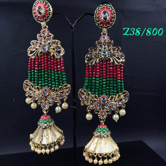 Zevar Earrings MULTI Kundan Gold Pleted Long Earrings Design By Zevar