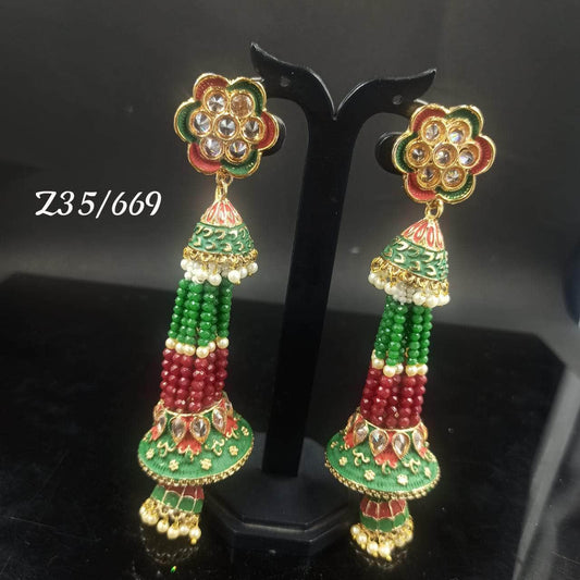 Zevar Earrings Multi Kundan Pearl Earrings Jhumkas Design By Zevar