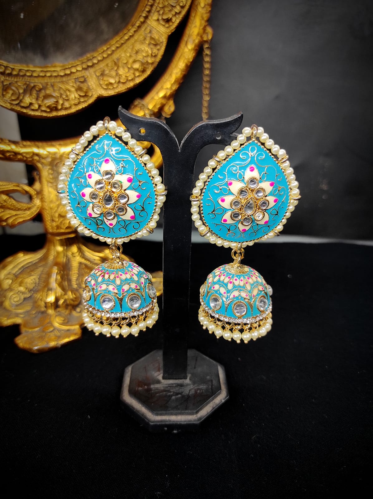 Zevar Earrings New Kundan Design Minakari & Pearl Jhumka Earrings Set By Zevar