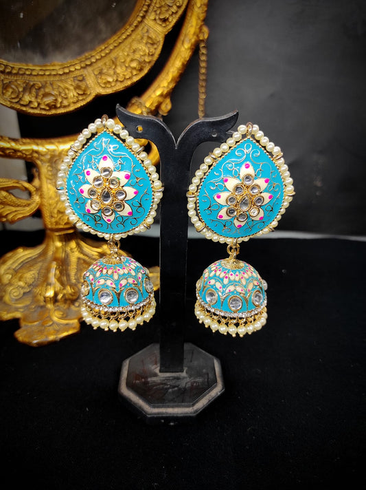 Zevar Earrings New Kundan Design Minakari & Pearl Jhumka Earrings Set By Zevar