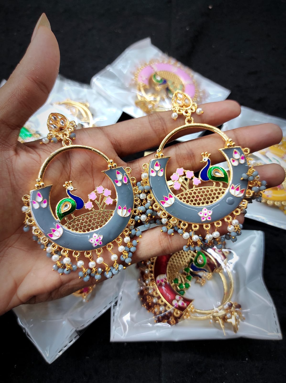 Zevar Earrings Peacock meenakari Bala earrings Set By Zevar