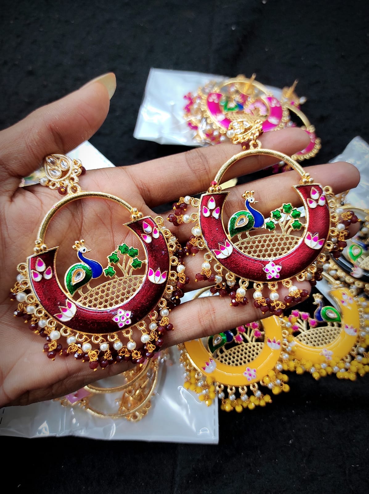 Zevar Earrings Peacock meenakari Bala earrings Set By Zevar