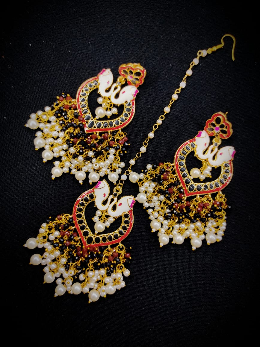 Zevar Earrings Traditional kundan earrings With Maangtika Set By Zevar