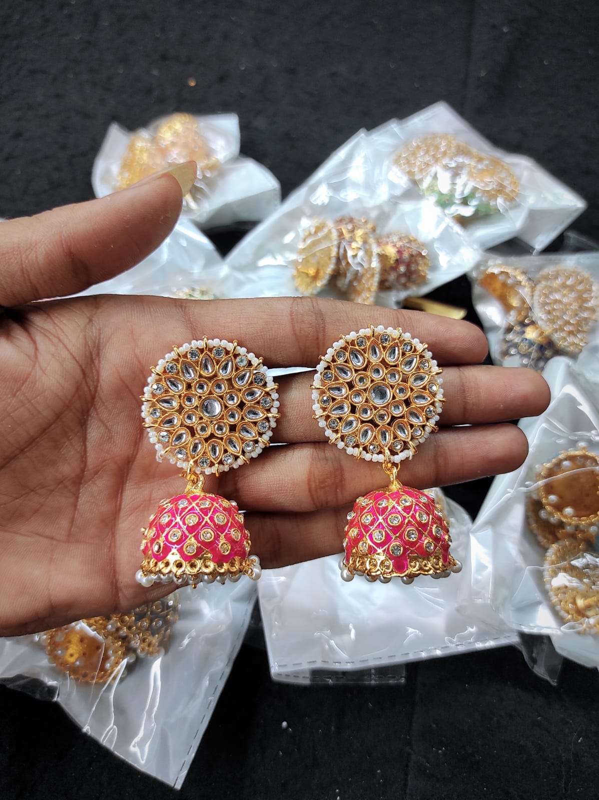 Zevar Earrings Traditional kundan meenakari jhumka earrings ad stone Set By Zevar