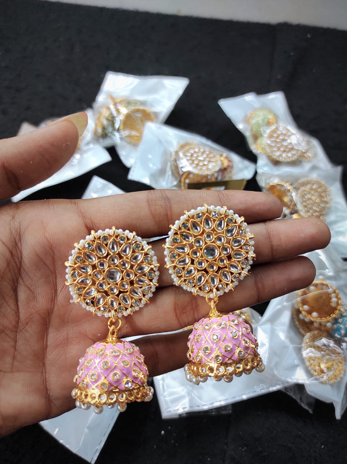 Zevar Earrings Traditional kundan meenakari jhumka earrings ad stone Set By Zevar