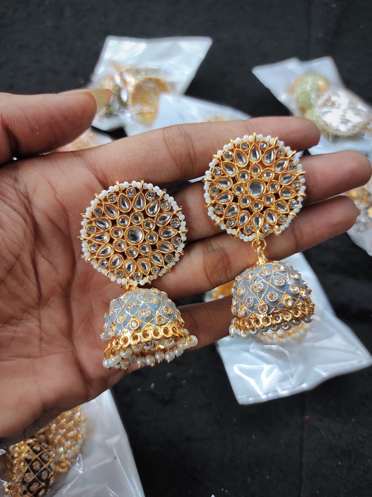 Zevar Earrings Traditional kundan meenakari jhumka earrings ad stone Set By Zevar