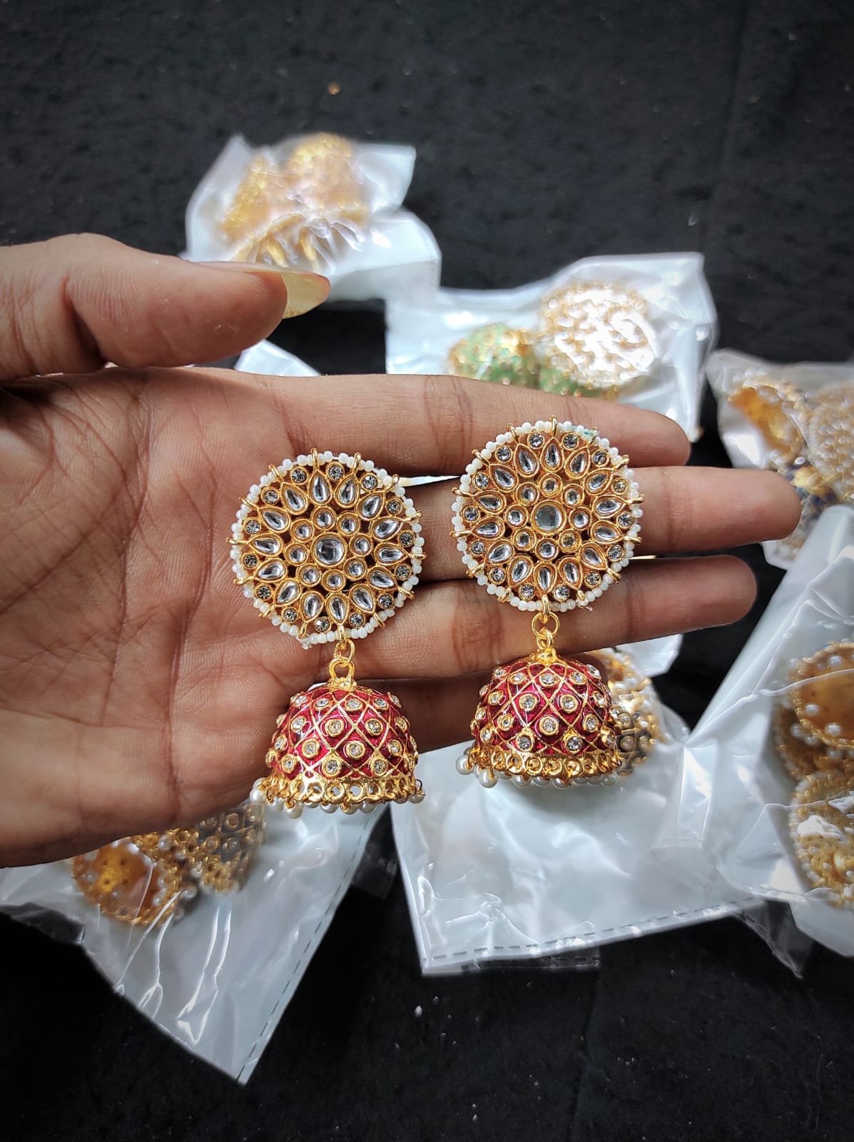 Zevar Earrings Traditional kundan meenakari jhumka earrings ad stone Set By Zevar