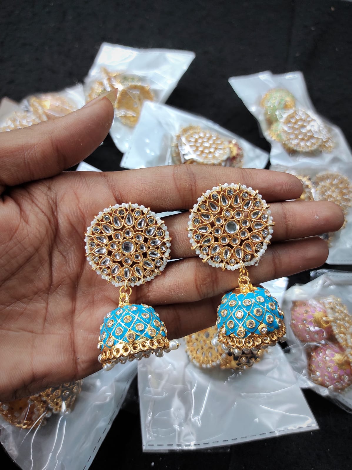 Zevar Earrings Traditional kundan meenakari jhumka earrings ad stone Set By Zevar