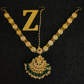 Zevar Gold-Plated White & Green Kundan-Studded & Pearl Beaded Handcrafted Matha Patti By Zevar