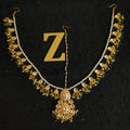 Zevar Gold-Plated White & Green Kundan-Studded & Pearl Beaded Handcrafted Matha Patti By Zevar