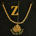 Zevar Gold-Plated White & Green Kundan-Studded & Pearl Beaded Handcrafted Matha Patti By Zevar