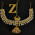 Zevar Gold-Plated White & Green Kundan-Studded & Pearl Beaded Handcrafted Matha Patti By Zevar