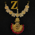Zevar Gold-Plated White & Red Kundan-Studded & Pearl Beaded Handcrafted Matha Patti By Zevar