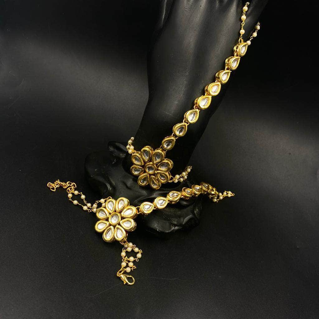 Zevar Haathphool KUNDAN STONES HAND CHAIN PANJA RING BRACELET JEWELLERY HAATH PHOOL BY ZEVAR