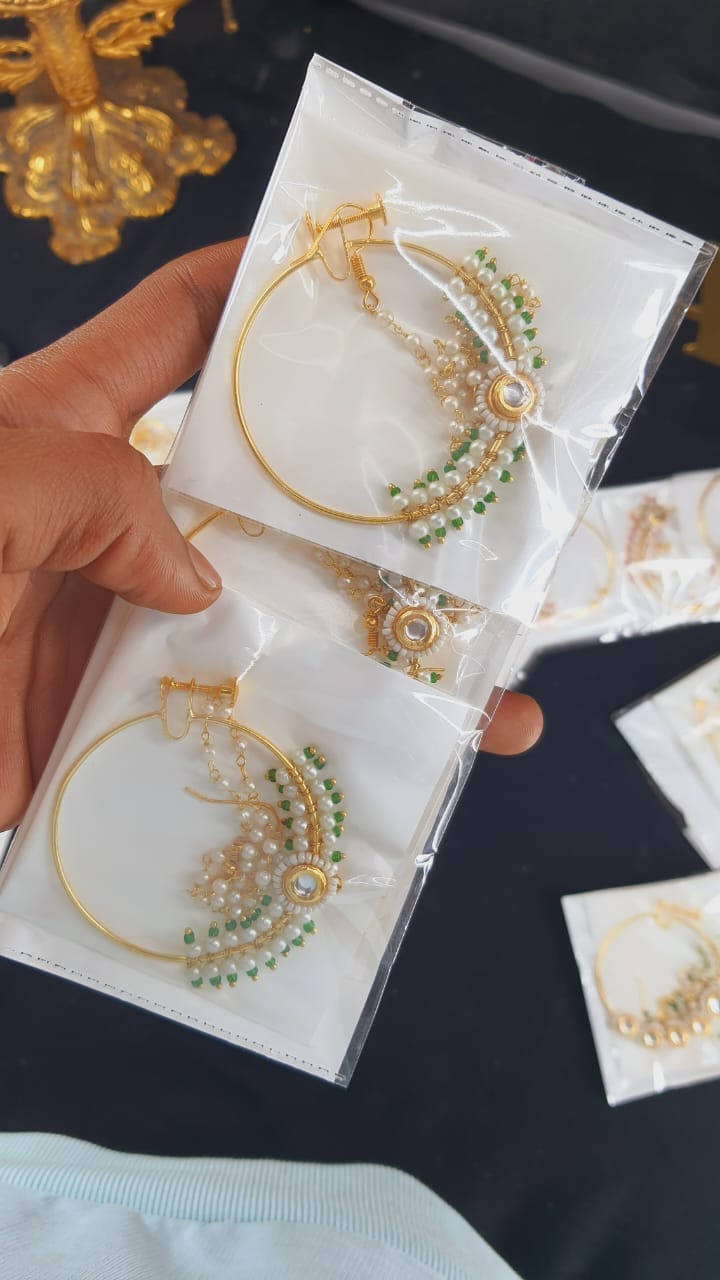 Zevar Jewelry Bridal nath nathni nose ring with a chain Set By Zevar.