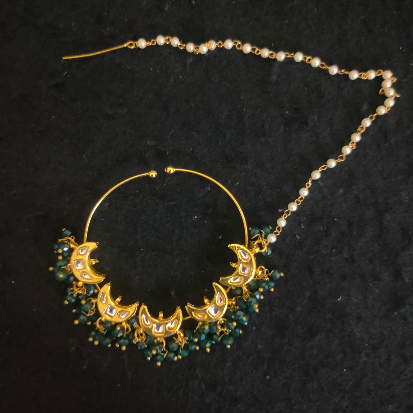 Zevar Jewelry Bridal polki nath nathni nose ring with a chain by Zevar.