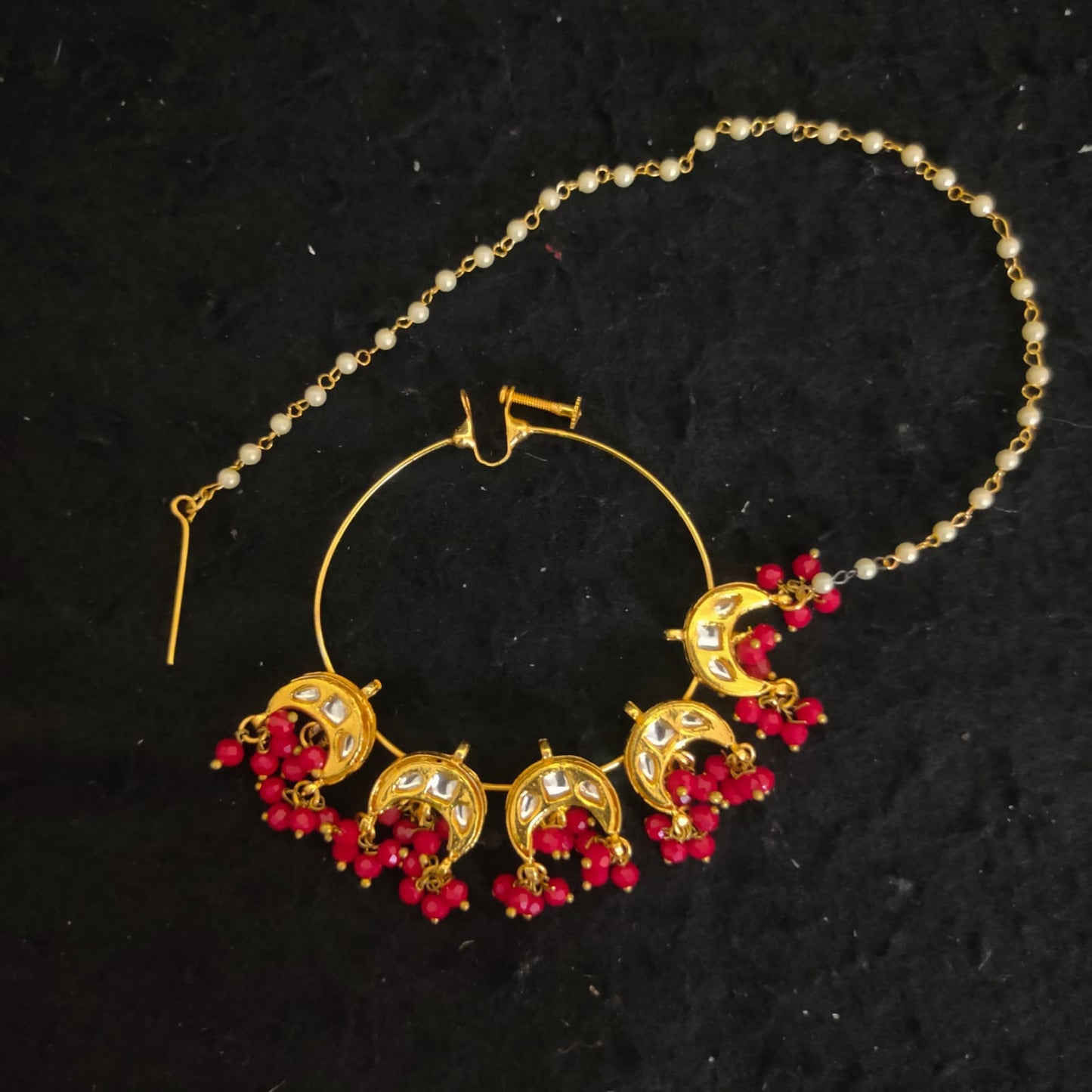 Zevar Jewelry Bridal polki nath nathni nose ring with a chain, No piercing needed By Zevar.