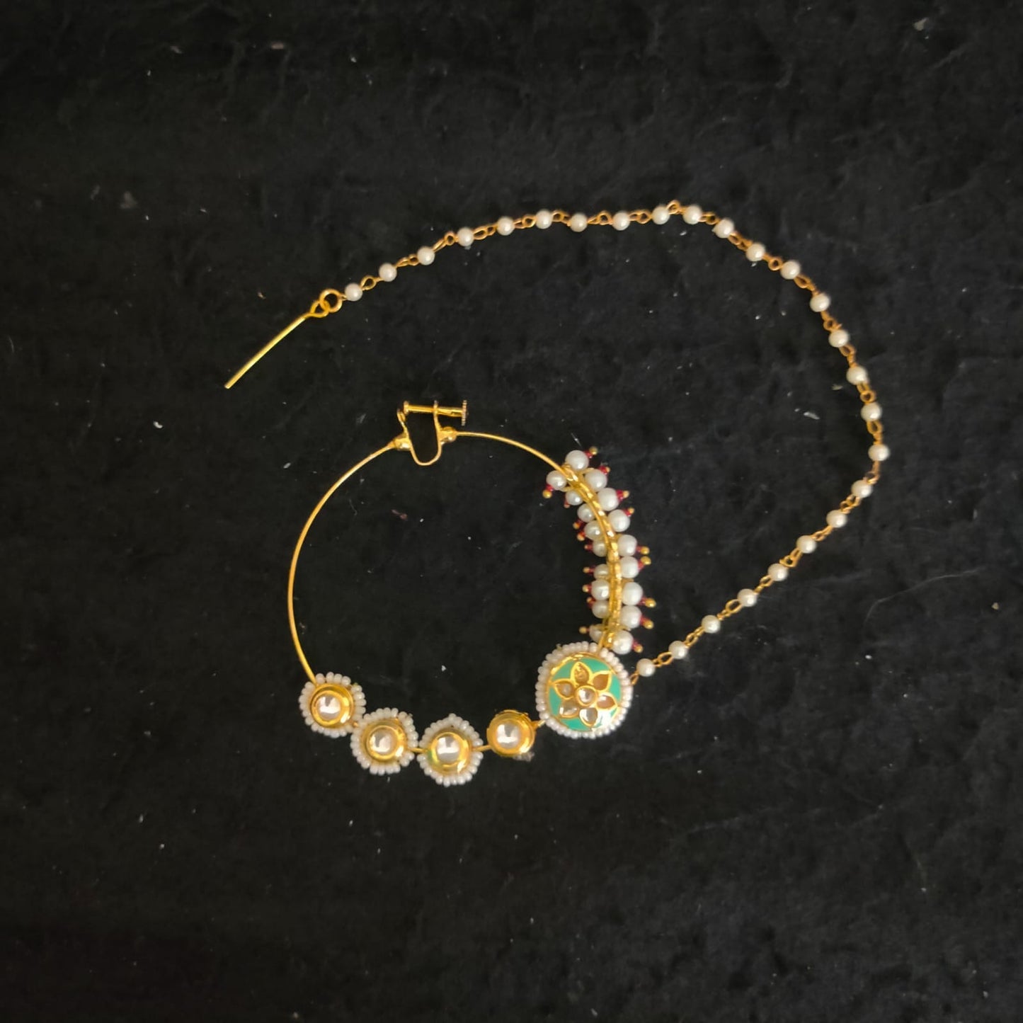 Zevar Jewelry Bridal polki nath nathni nose ring with a chain, No piercing needed By Zevar.