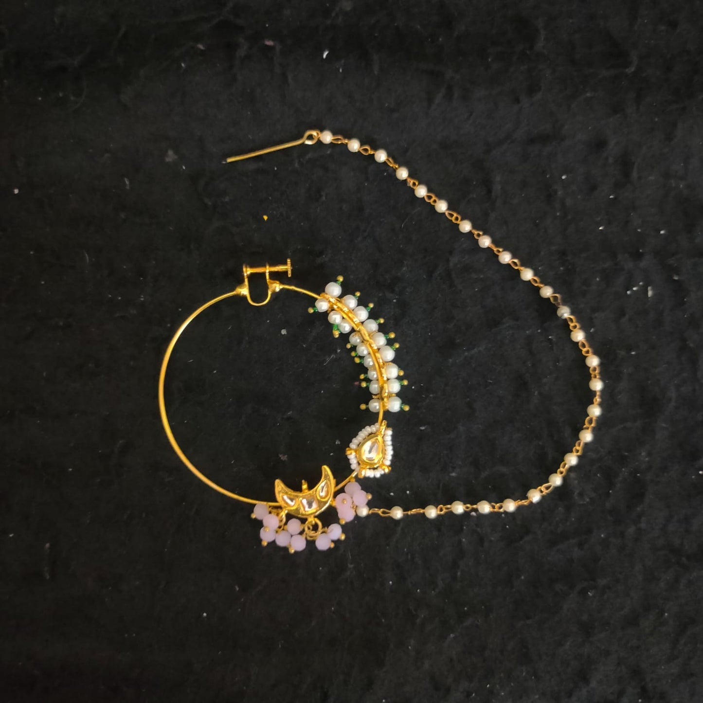 Zevar Jewelry Bridal polki nath nathni nose ring with a chain, No piercing needed By Zevar.