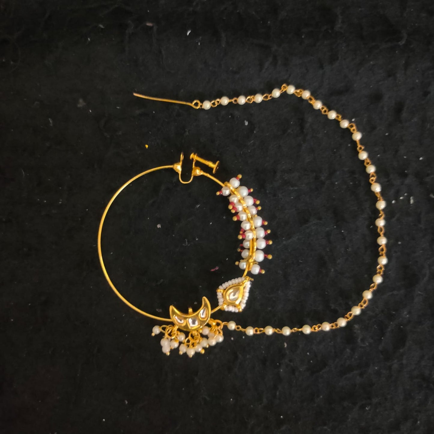 Zevar Jewelry Bridal polki nath nathni nose ring with a chain, No piercing needed By Zevar.