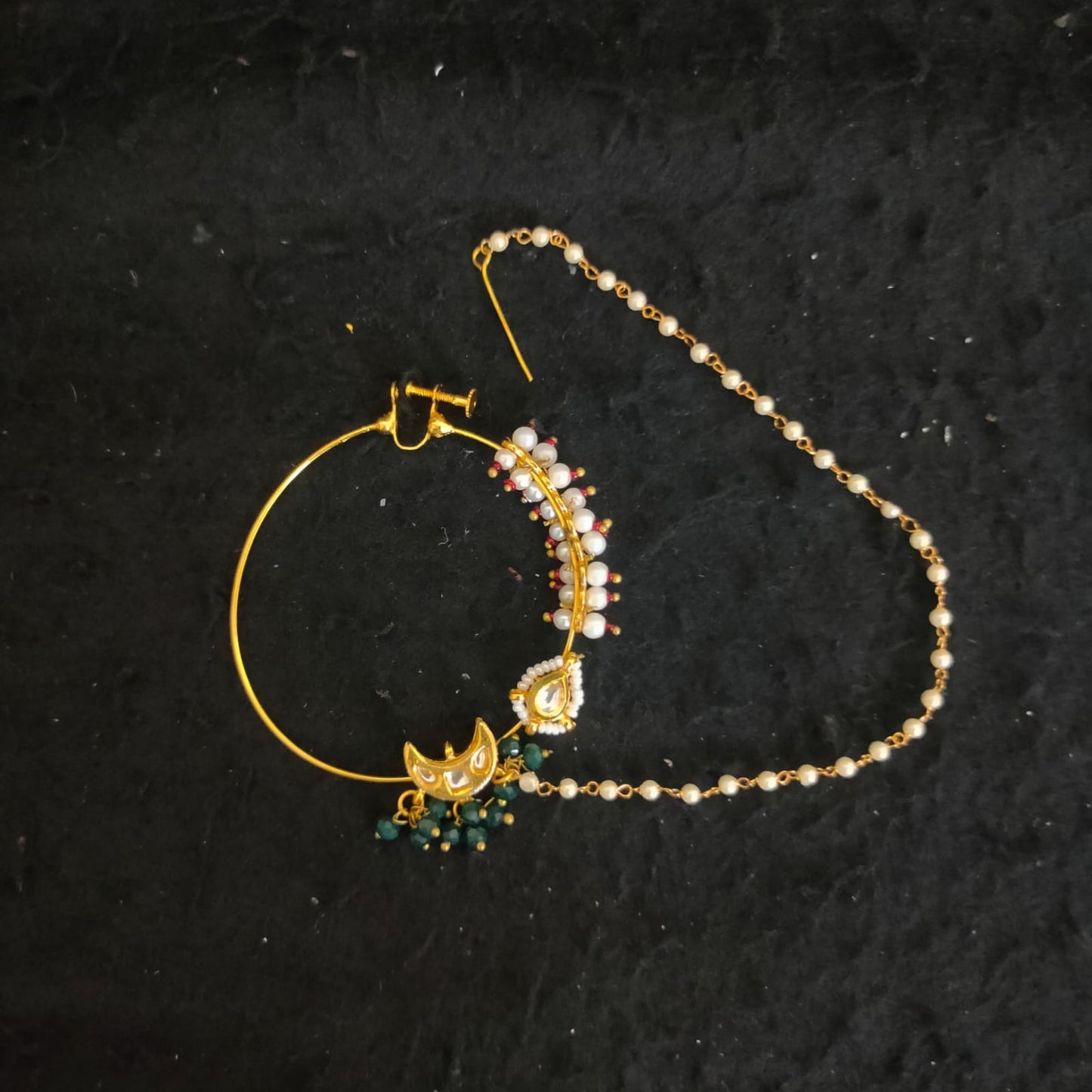 Zevar Jewelry Bridal polki nath nathni nose ring with a chain, No piercing needed By Zevar.