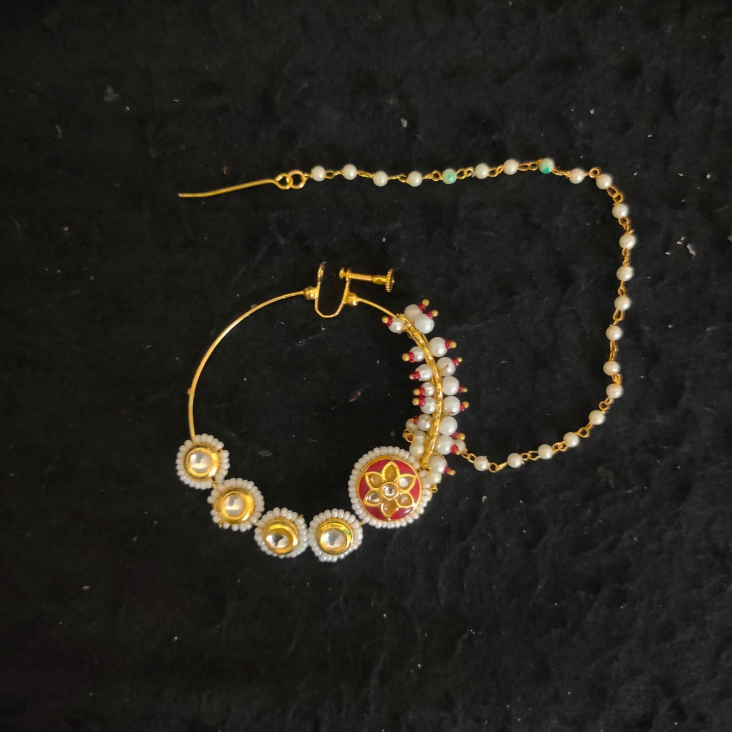 Zevar Jewelry Bridal polki nath nathni nose ring with a chain, No piercing needed By Zevar.