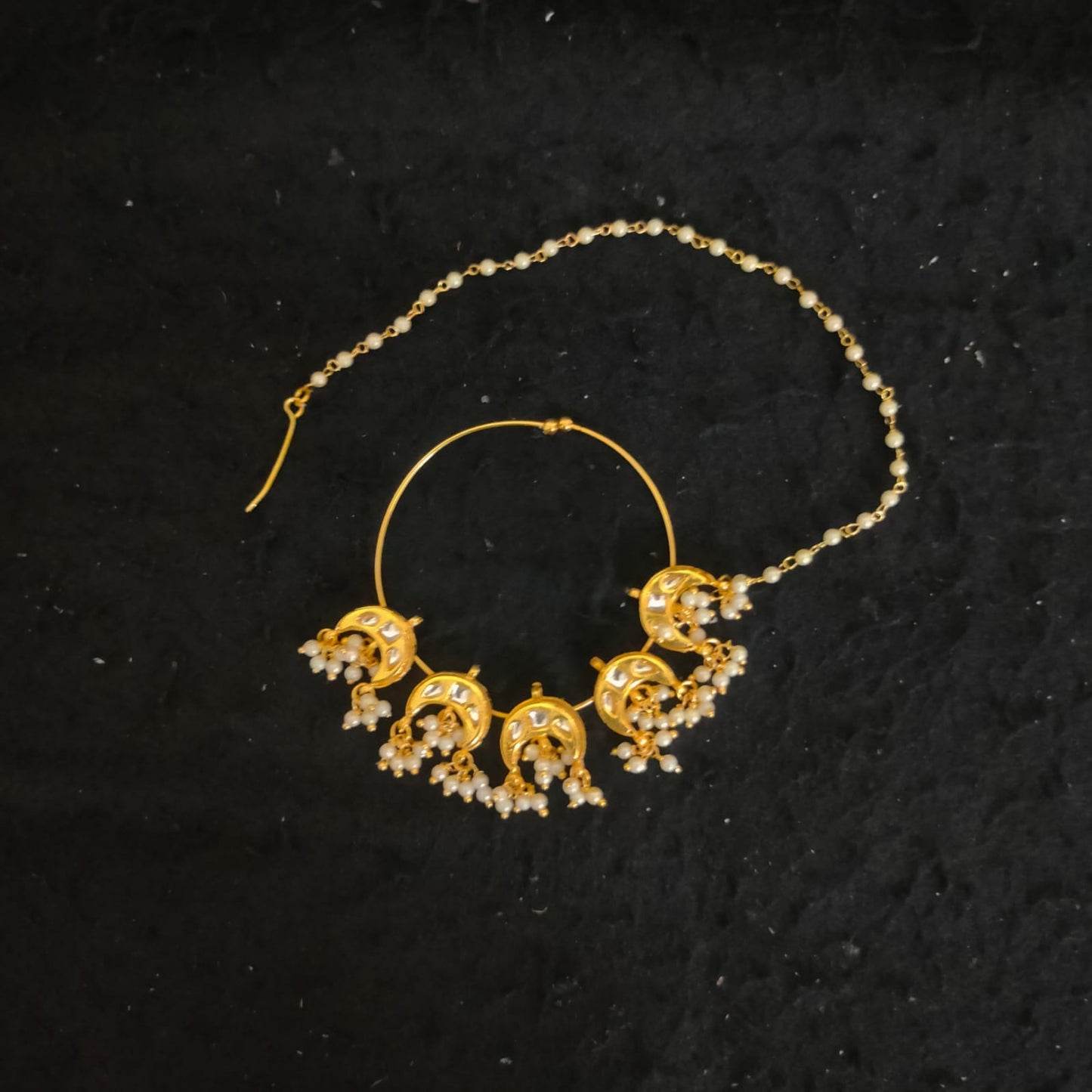 Zevar Jewelry Bridal polki nath nathni nose ring with a chain, No piercing needed By Zevar.