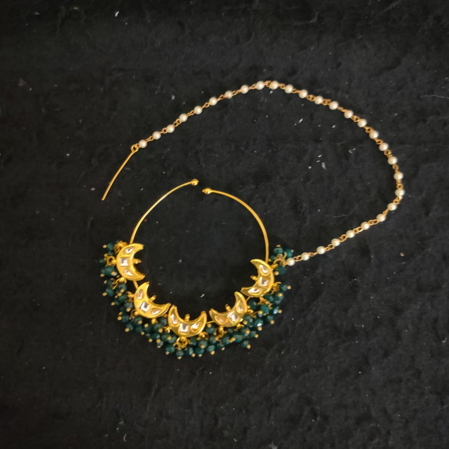 Zevar Jewelry Bridal polki nath nathni nose ring with a chain, No piercing needed By Zevar.