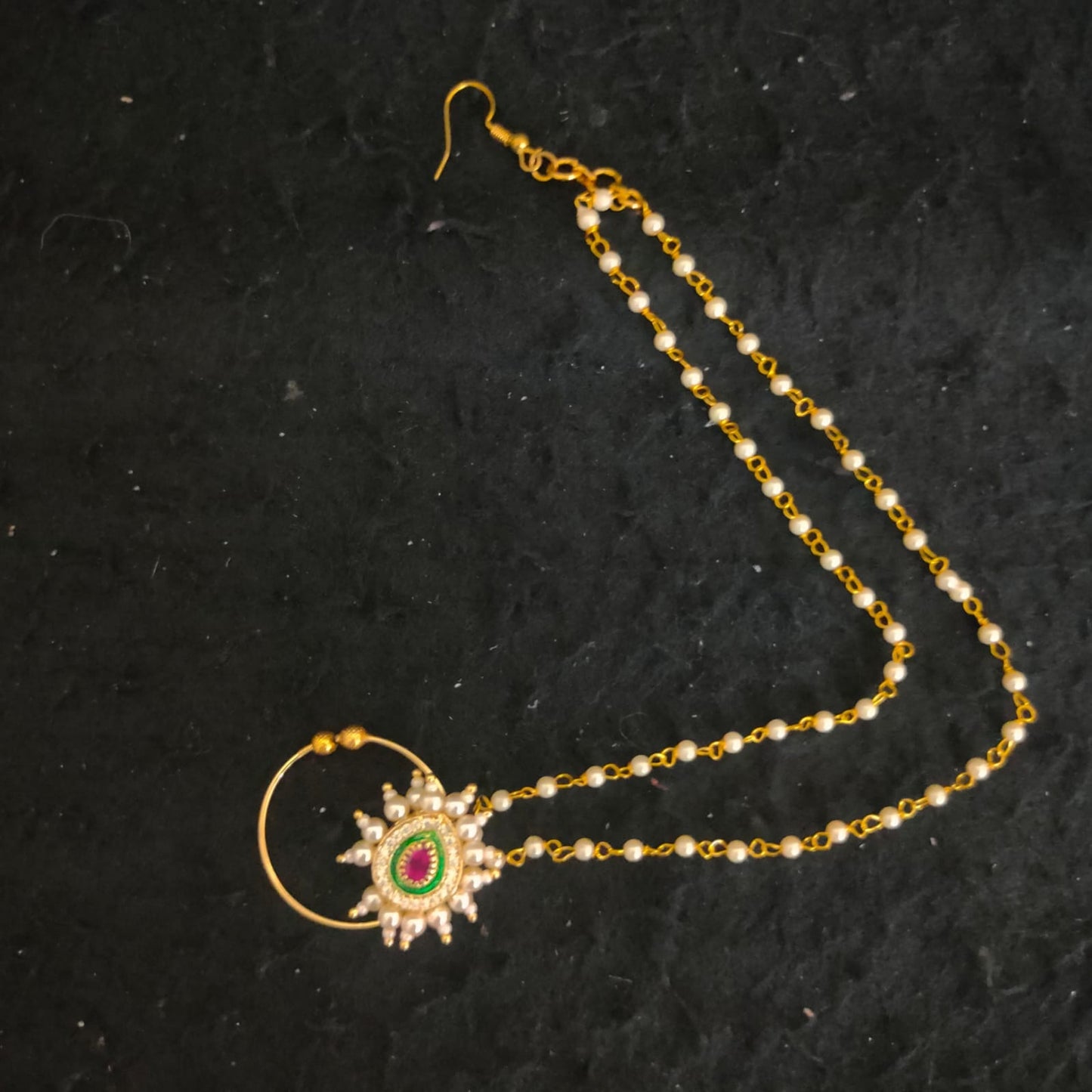 Zevar Jewelry Bridal polki nath nathni nose ring with a chain, No piercing needed By Zevar.