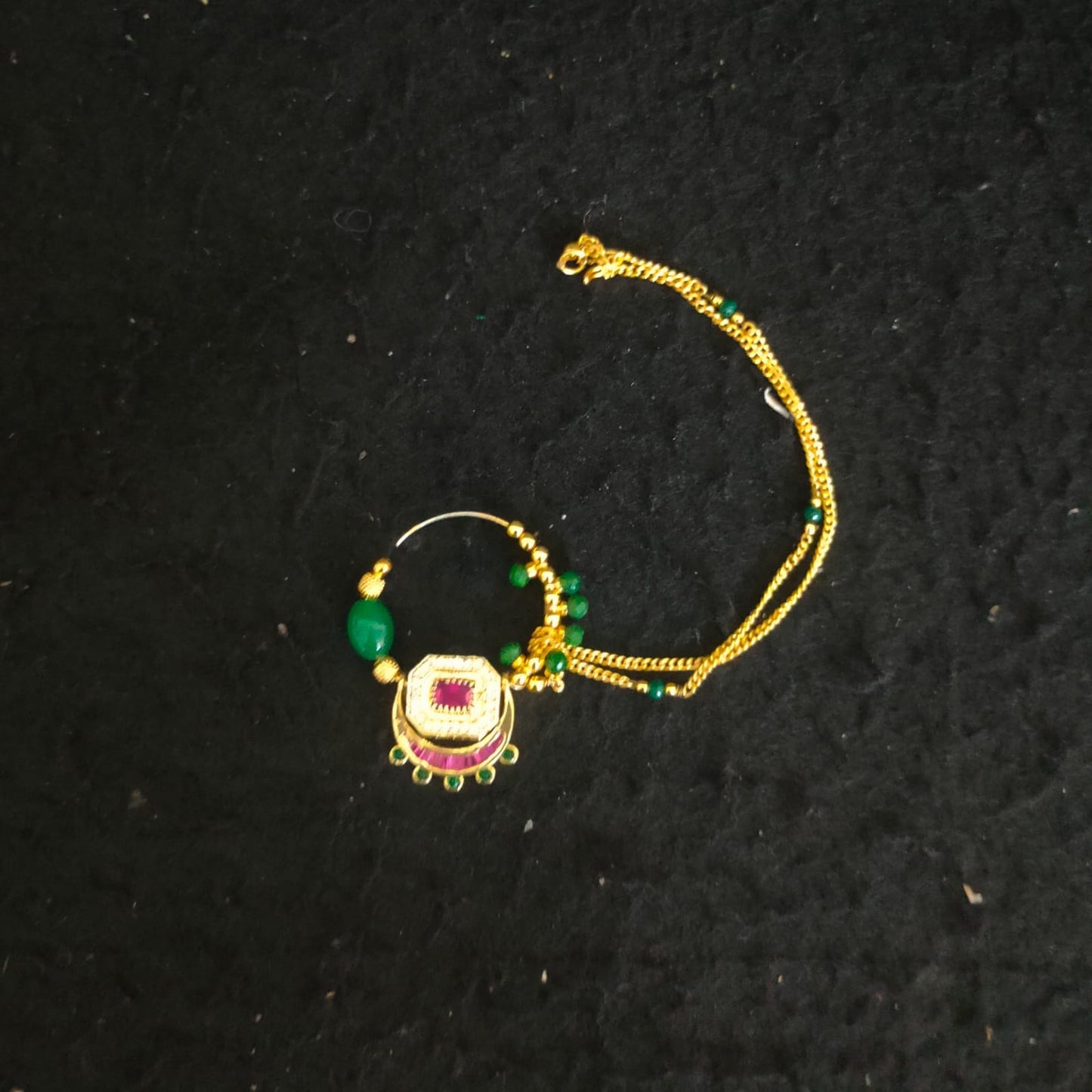 Zevar Jewelry Bridal polki nath nathni nose ring with a chain, No piercing needed By Zevar.