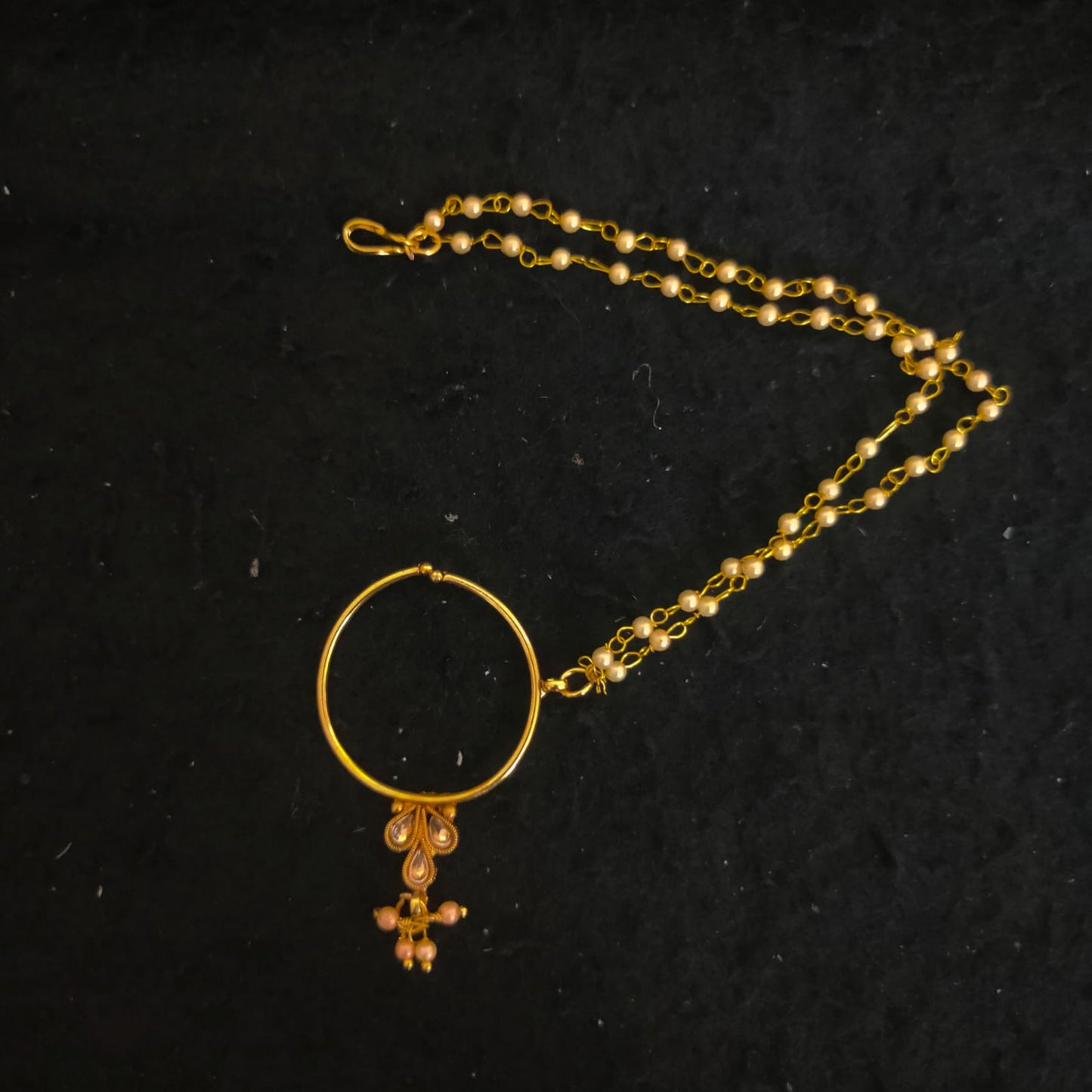Zevar Jewelry Bridal polki nath nathni nose ring with a chain, No piercing needed By Zevar.