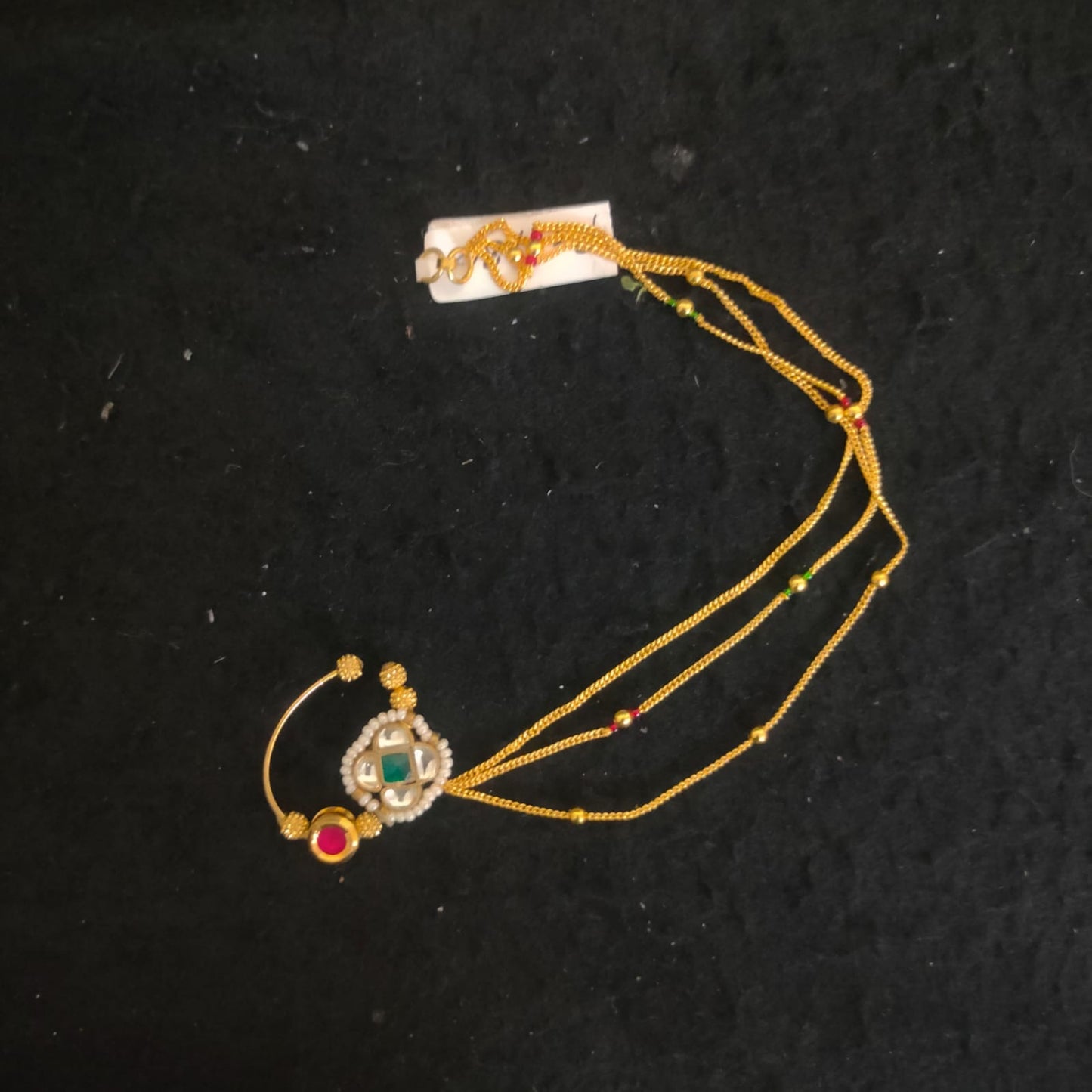 Zevar Jewelry Bridal polki nath nathni nose ring with a chain, No piercing needed By Zevar.