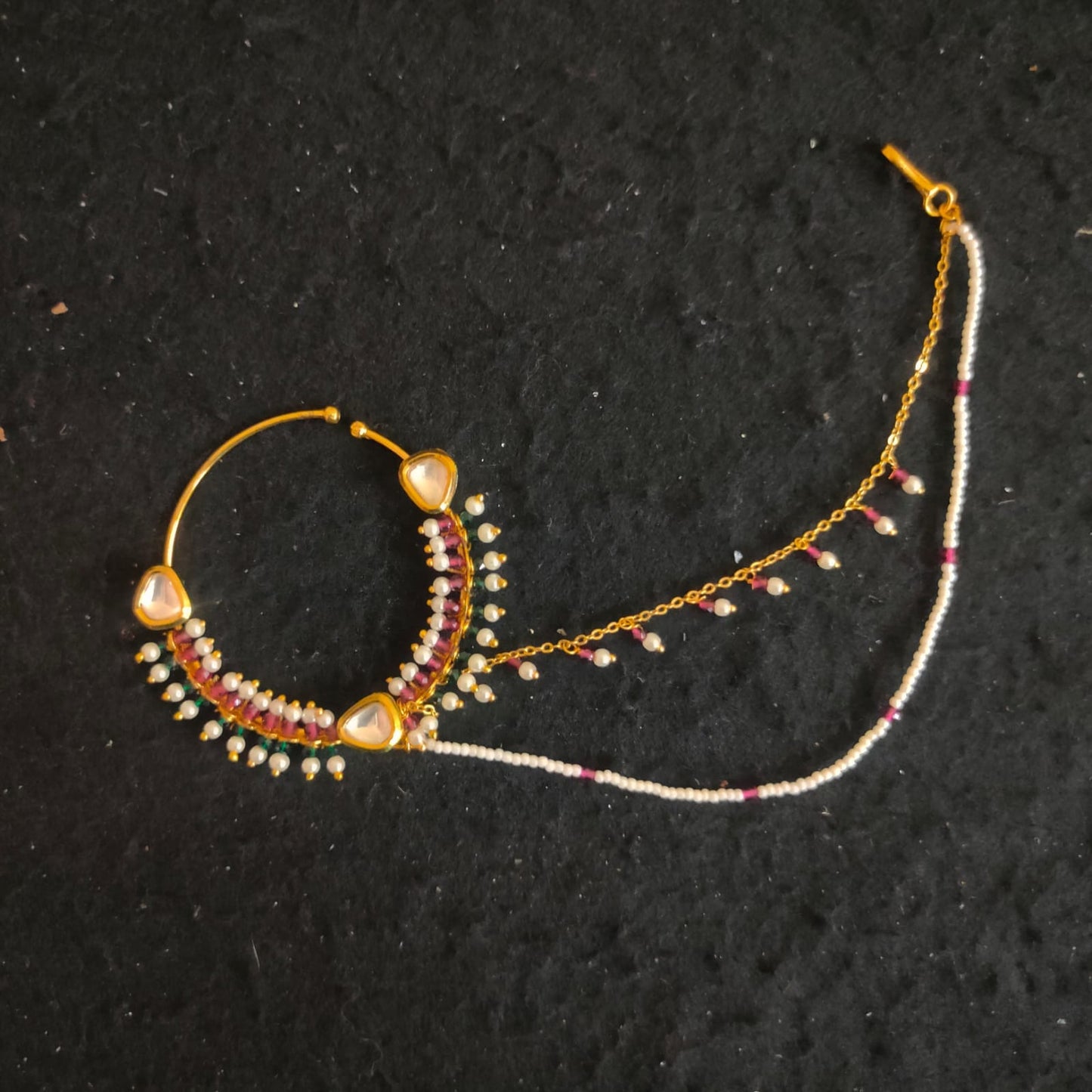 Zevar Jewelry Bridal polki nath nathni nose ring with a chain, No piercing needed By Zevar.