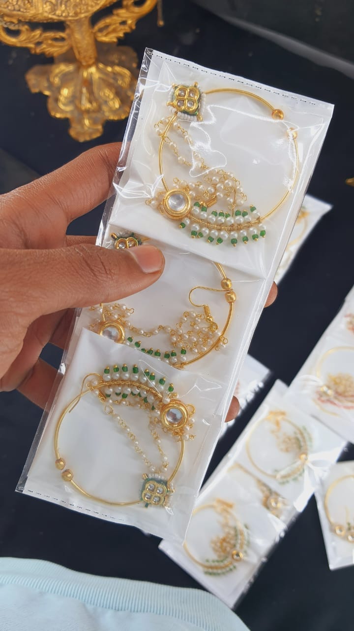 Zevar Jewelry Bridal polki nath nathni nose ring with a chain Set By Zevar.