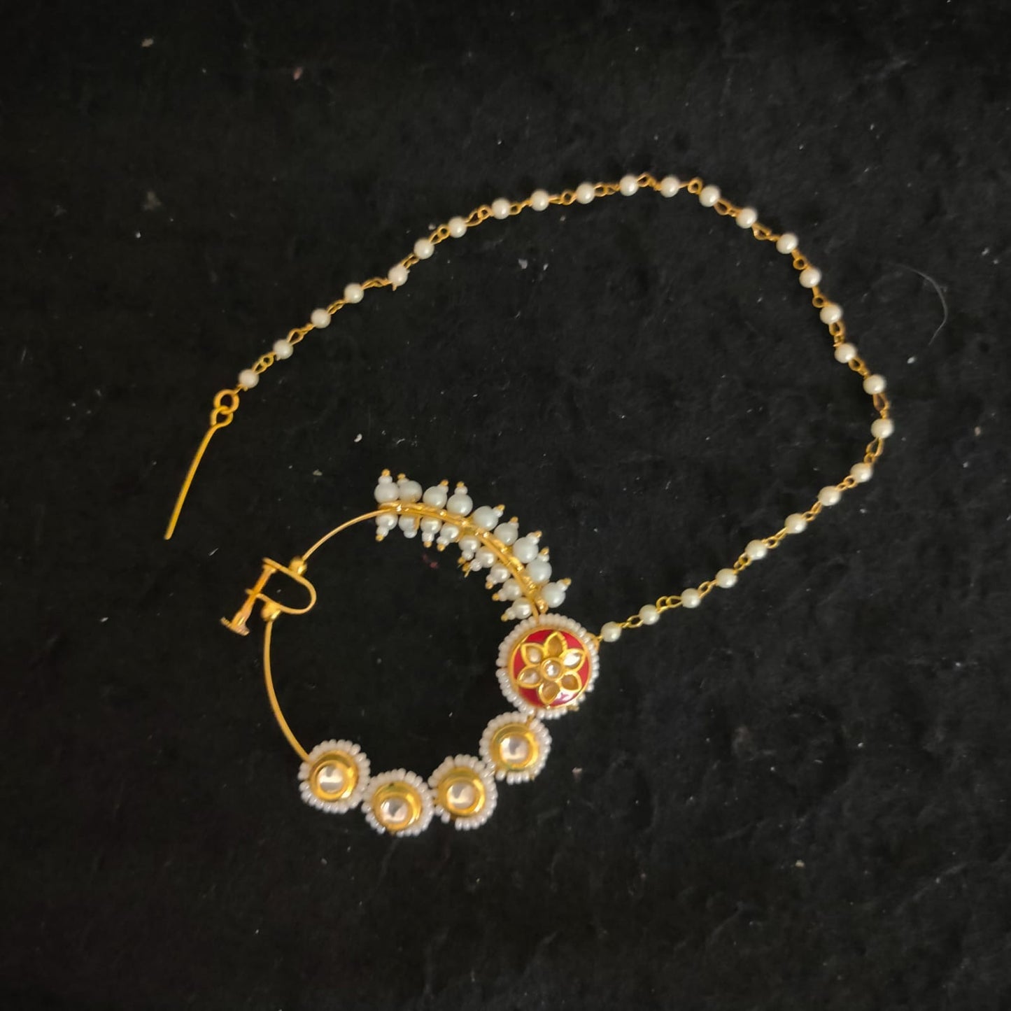 Zevar Jewelry Copy of Indian Nose Ring Nath/Non Pierced Gold Plat Fake Nose Hoop Chain Jewellery By Zevar.