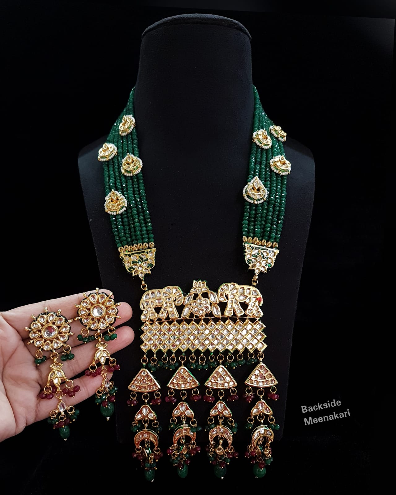 ZEVAR I Green Pearl Kundan Studded Long Necklace Set – Zevar