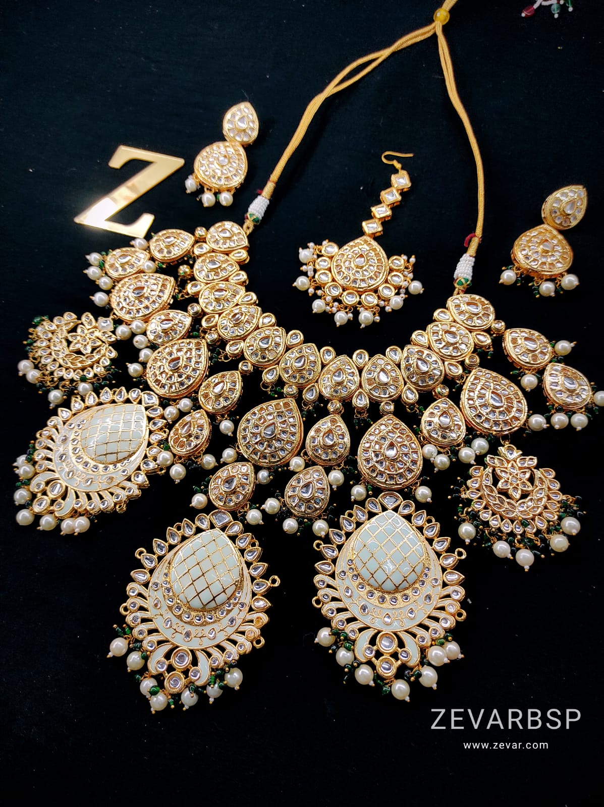 Zevar Jewelry Copy of Traditional Red & Green Bits Kundan Bridal jewellery Necklace Set By Zevar