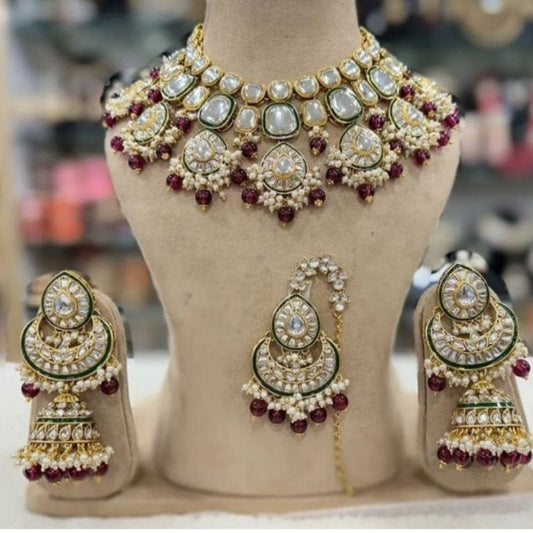Zevar Jewelry Copy of ZEVAR | Meenakari Work Kundan Choker Necklace Earrings with Maantikka 10