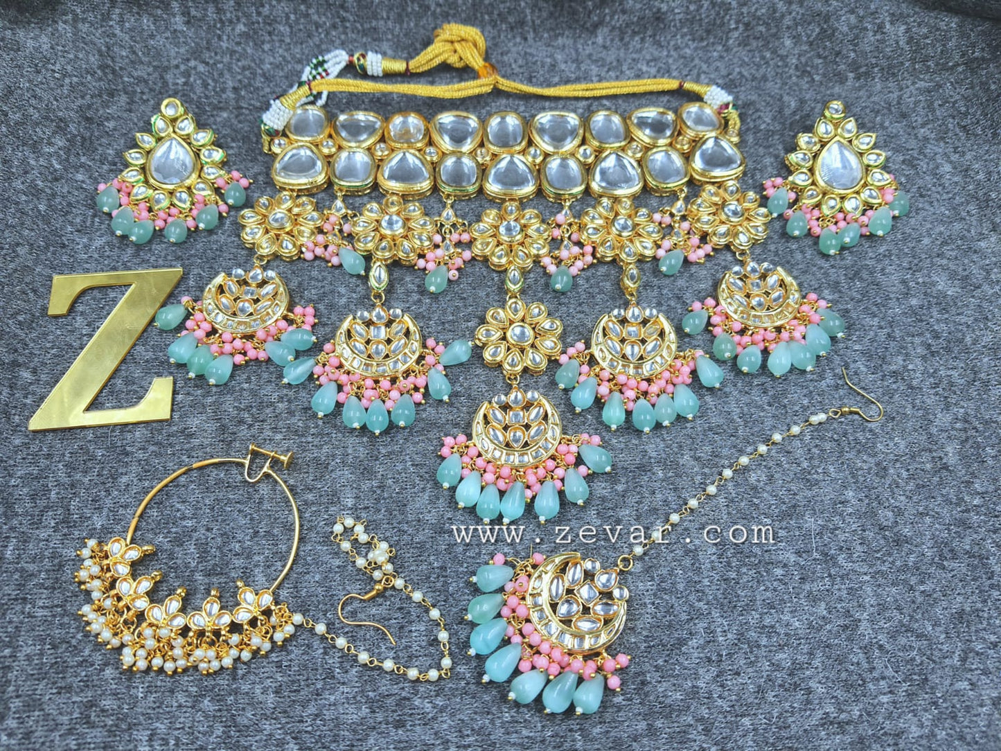 Zevar Jewelry Copy of ZEVAR | Traditional green Kundan Bridal Choker Necklace