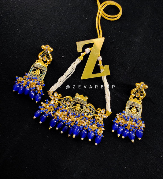 Zevar Jewelry Gold Plated Kundan Choker Necklace earrings set by Zevar