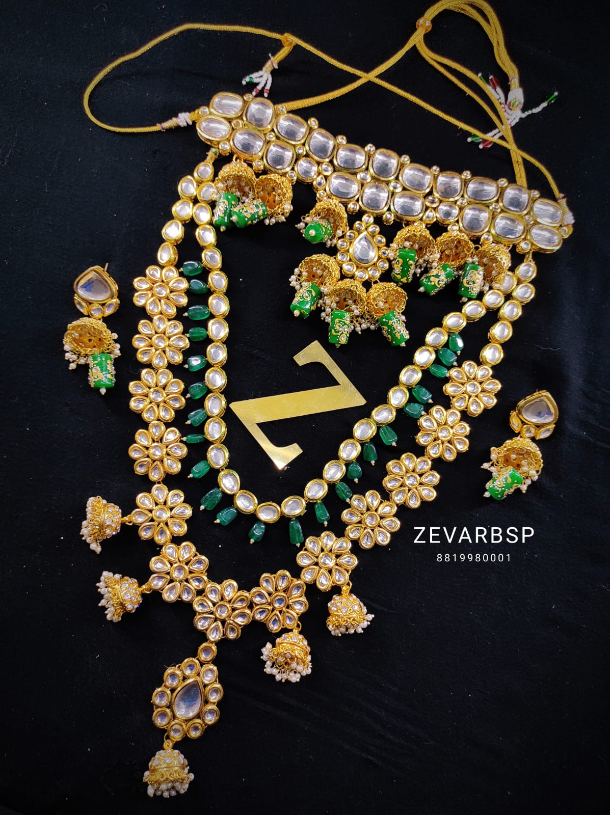 Zevar Jewelry High Quality AD Stone Kundan Bridal Jewellery Meenakari Work Back Side Set By Zevar