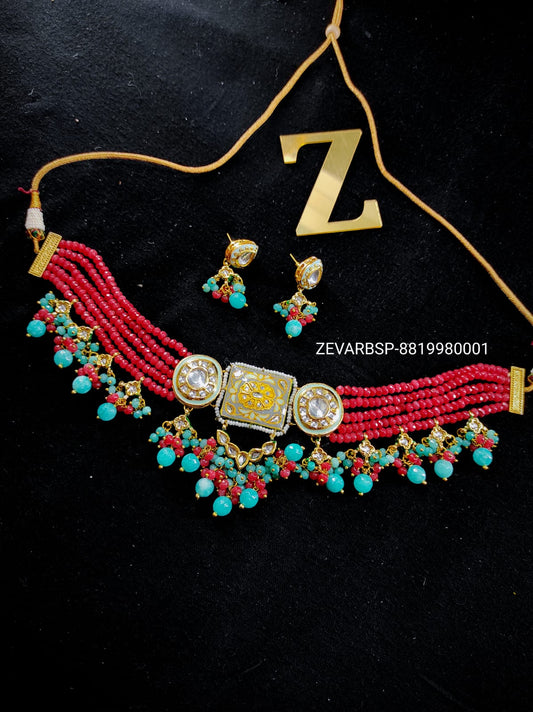 Zevar Jewelry High Quality Kundan Choker Necklace Earrings set By Zevar
