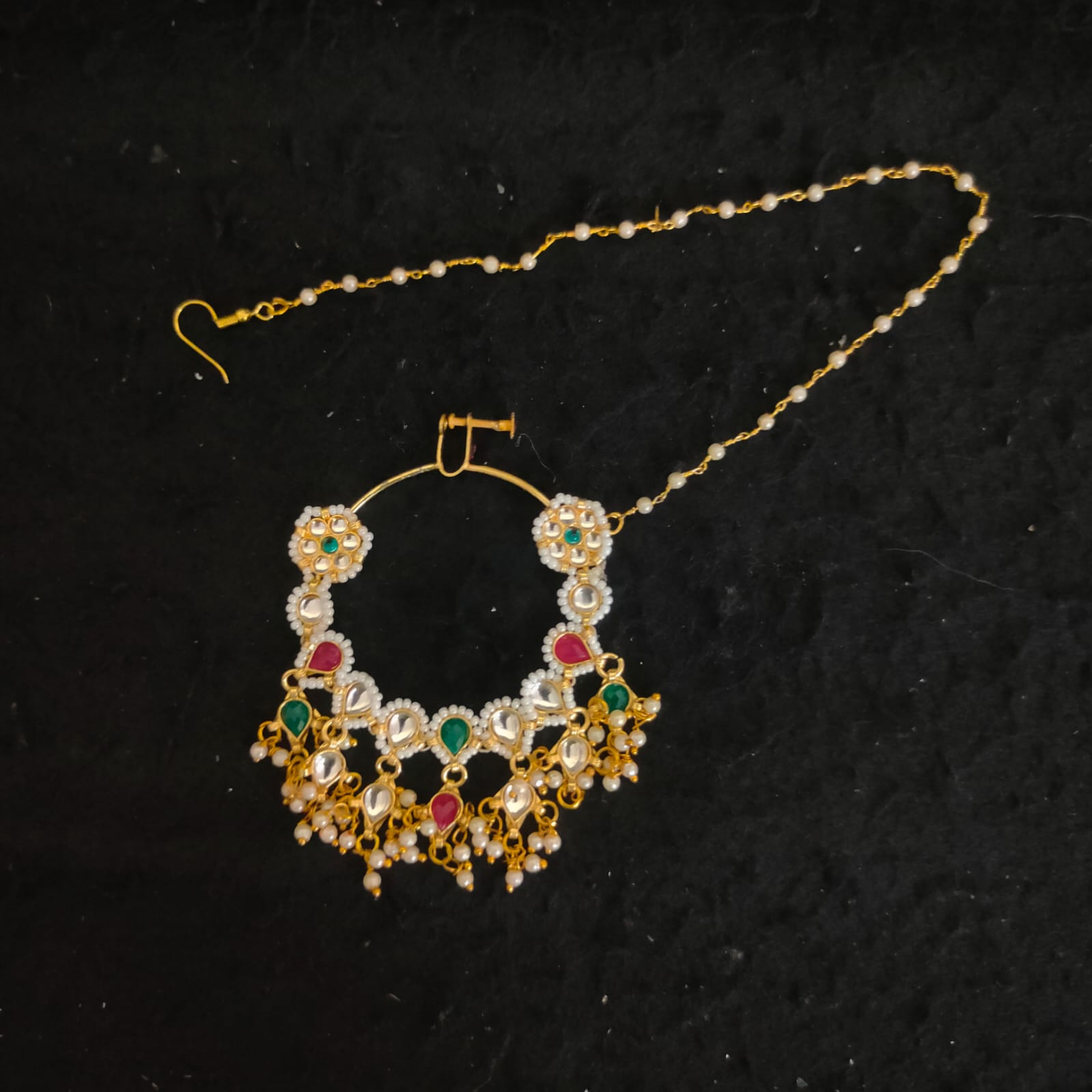 ZEVAR I Indian Nose Ring/ Nath/ Nathni With Chain No Piercing