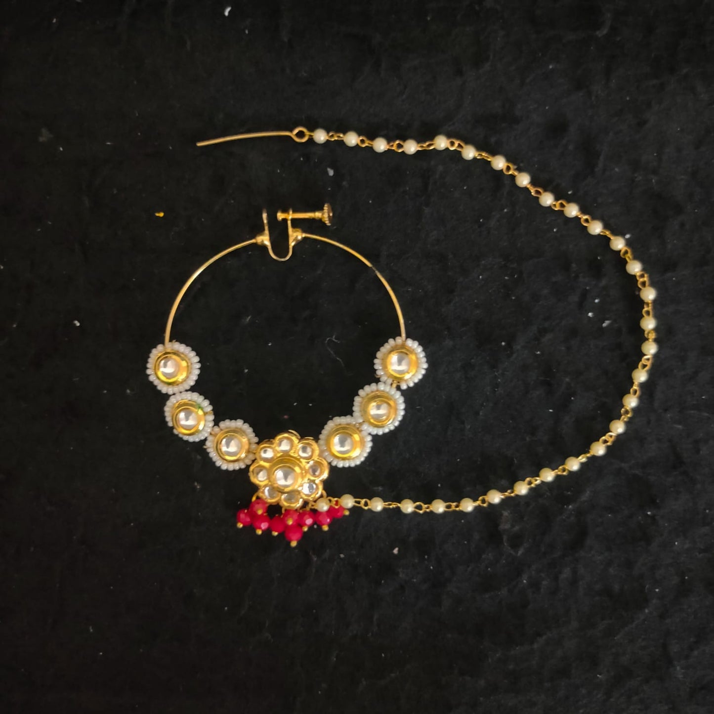 Zevar Jewelry Indian Nose Ring Nath/Non Pierced Gold Plat Fake Nose Hoop Chain Jewellery By Zevar.